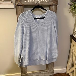 J. Crew Light Blue V-Neck Cable Knit Sweater